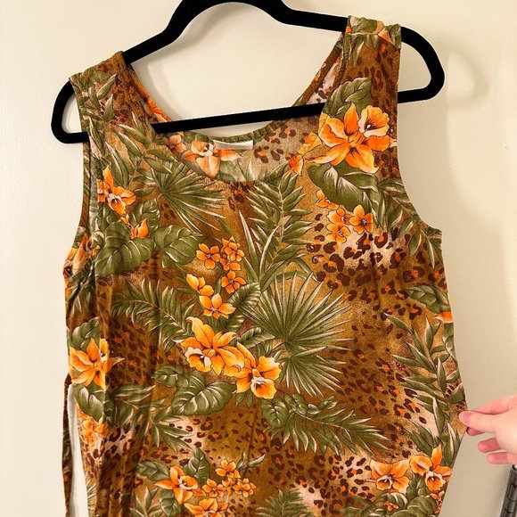 Vintage Tropical Cheetah Print Maxi Dress - Picture 1 of 9